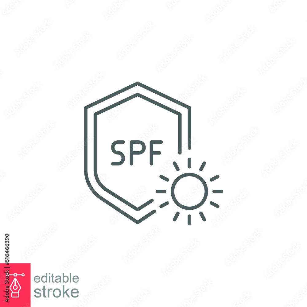 UV protect icon. Simple outline style. Protection, SPF, rays block, ultraviolet, fabric, sun radiation concept. Thin line vector illustration isolated on white background. Editable stroke EPS 10 UV protect icon. Simple outline style. Protection, SPF, rays block, ultraviolet, fabric, sun radiation concept. Thin line vector illustration isolated on white background. Editable stroke EPS 10