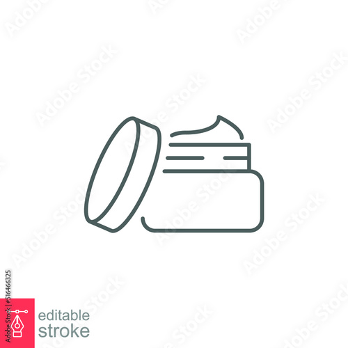 Cosmetic cream jar icon. Simple outline stroke. Care, skin, clean, container, logo, scrub, treatment, beauty concept. Thin line vector illustration isolated on white background. Editable stroke EPS 10