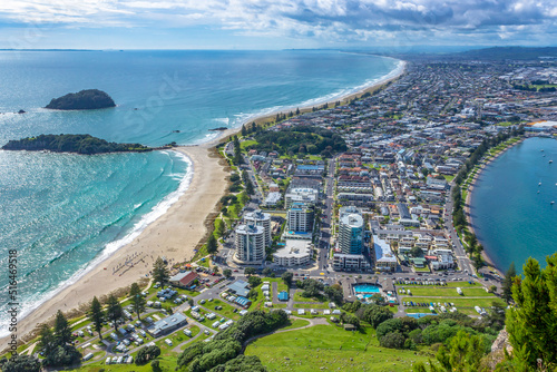 Wallpaper Mural View from the summit of Mt Mauao volcano in Mount Maunganui, colloquially known as "The Mount". Panoramic view of the city and bay. Tauranga, Bay of Plenty, North Island, New Zealand.  Torontodigital.ca