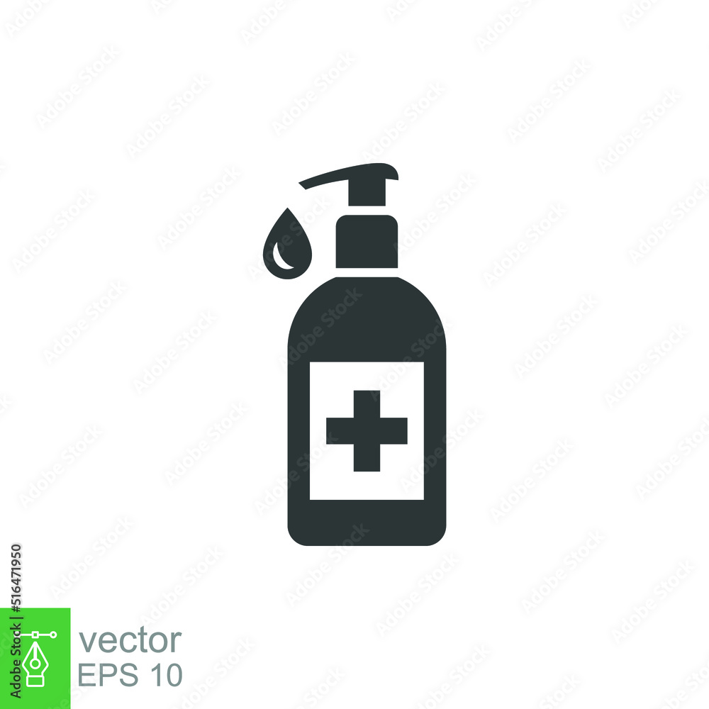 Hand sanitizer icon. Simple solid style. Gel, disinfect, antibacterial, wash, bottle pump, dispenser, container, soap, cleanser, health concept. Vector illustration isolated on white background EPS 10 Hand sanitizer icon. Simple solid style. Gel, disinfect, antibacterial, wash, bottle pump, dispenser, container, soap, cleanser, health concept. Vector illustration isolated on white background EPS 10