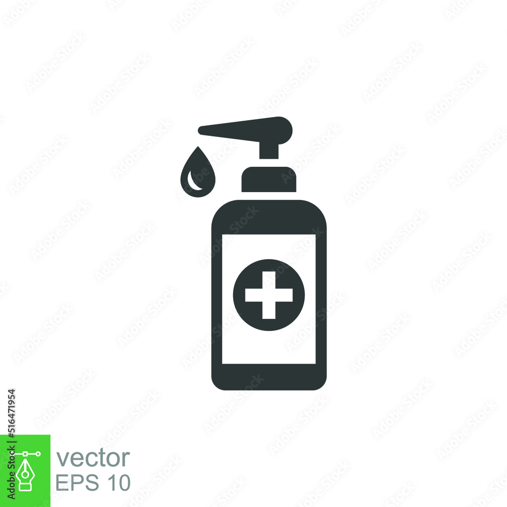 Hand sanitizer icon. Simple solid style. Gel, disinfect, antibacterial, wash, bottle pump, dispenser, container, soap, cleanser, health concept. Vector illustration isolated on white background EPS 10 Hand sanitizer icon. Simple solid style. Gel, disinfect, antibacterial, wash, bottle pump, dispenser, container, soap, cleanser, health concept. Vector illustration isolated on white background EPS 10