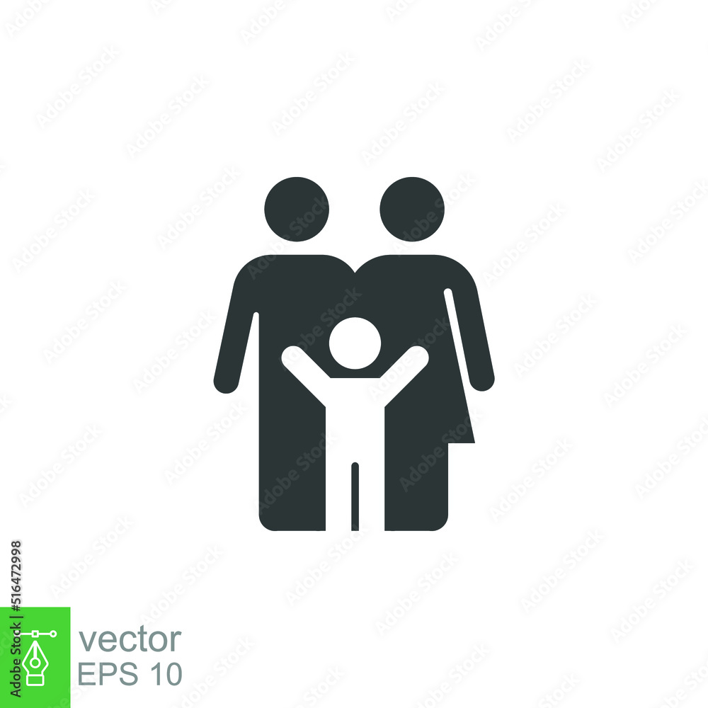 Parent and child icon. Simple solid style. People, kid, symbol, member, insurance, mother, son, father, generation, person, family love concept. Vector illustration isolated on white background EPS 10