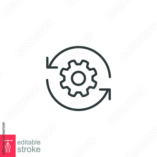 Workflow icon. Simple outline style. Operations, procedure, cog, gear, work, flow, pictogram, process, arrow, business concept. Vector illustration isolated on white background editable stroke EPS 10