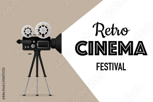 Movie projector, Retro cinema. Cinematography festival. Movie time. Vector illustration.