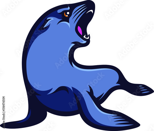 Aggressive Lion Sea Opening Its Mouth Cartoon Character Design