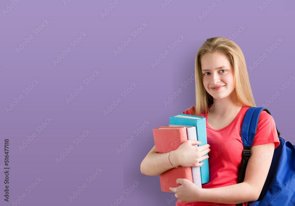 Young girl woman student. Education in high school university college concept