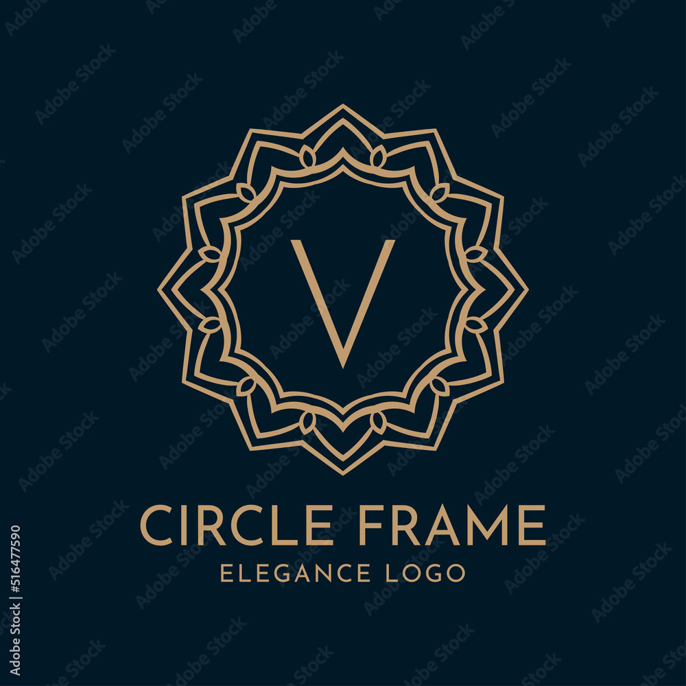 letter V circle frame elegance vector logo design