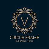 letter V circle frame elegance vector logo design