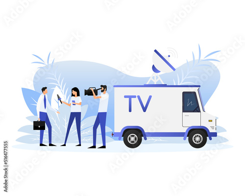 Flat illustration with tv bus people. Vector illustration design.