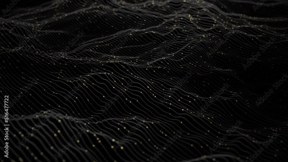 Abstract flowing smooth cloth surface fractal waves background. Grid, mesh of dots. Water like seamless loop animation