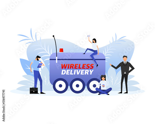 Wireless delivery icon with flat people. Vector illustration