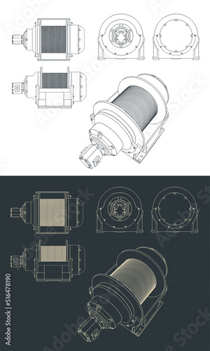 Large hydraulic winch drawings