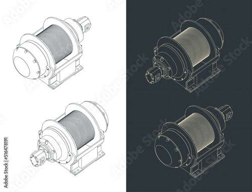 Large hydraulic winch isometric drawings