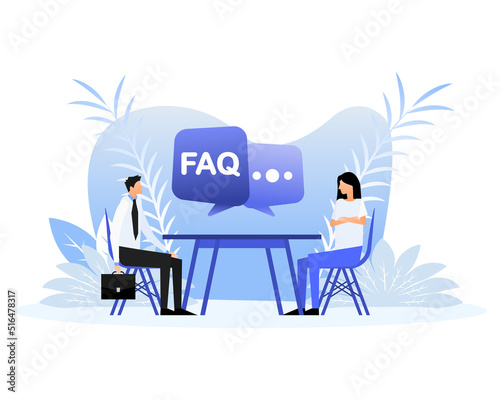 Faq people in flat style. Faq, support, help concept. Modern vector illustration