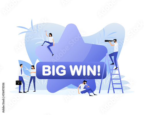 Cup trophy with big win sign. Financial concept. Casino jackpot. Team concept