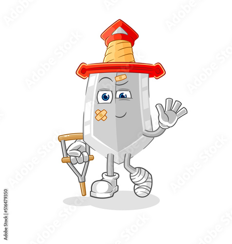 sword sick with limping stick. cartoon mascot vector