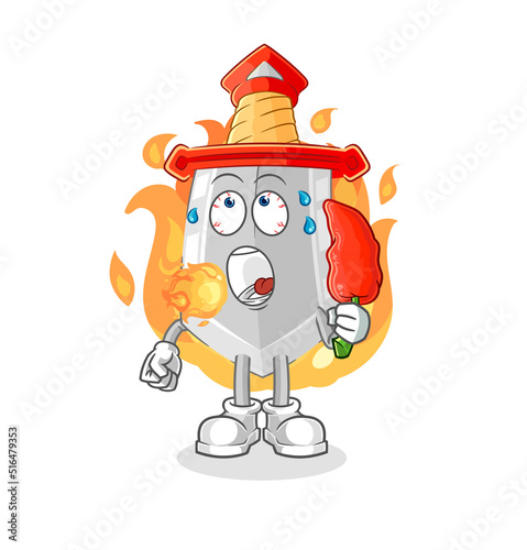 sword eat hot chilie mascot. cartoon vector