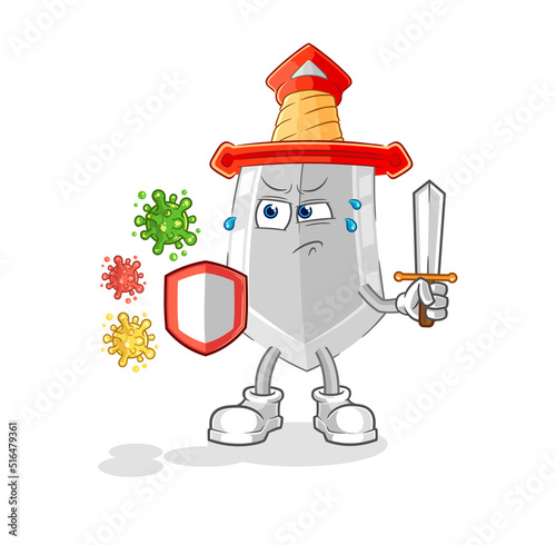 sword against viruses cartoon. cartoon mascot vector