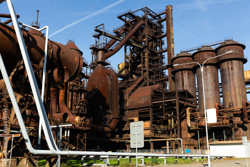 Fototapeta premium Old rusty facilities of closed metallurgical plant in Ostrava, Czech Republic ..
