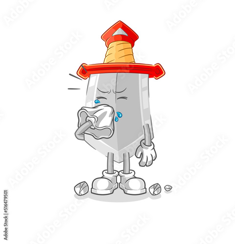 sword blowing nose character. cartoon mascot vector