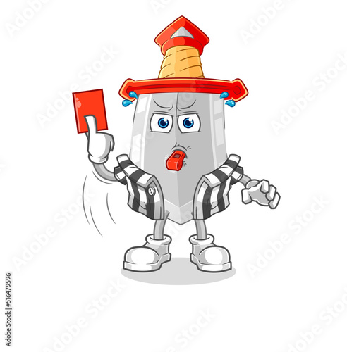 sword referee with red card illustration. character vector