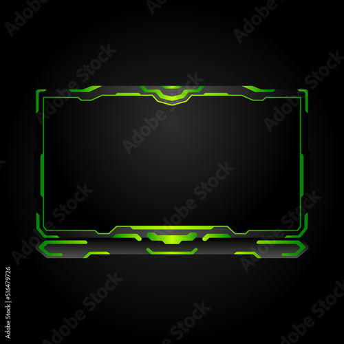 Live stream overlay webcam border frame. Gaming interface video border in green with black colors for streaming platforms.