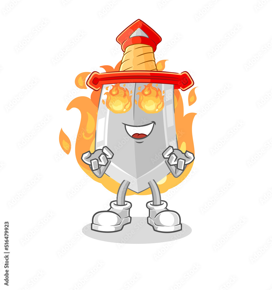 sword on fire mascot. cartoon vector