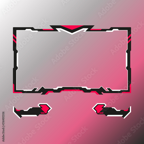 Red theme live stream overlay game ui border frame. Futuristic webcam overlay video panel for live streaming platforms.