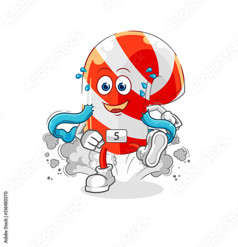 candy cane runner character. cartoon mascot vector