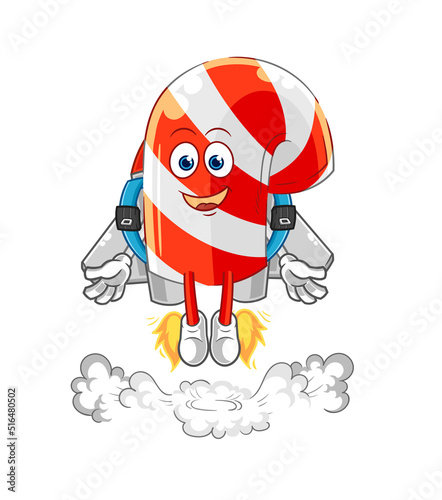 candy cane with jetpack mascot. cartoon vector