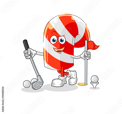 candy cane playing golf vector. cartoon character