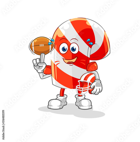 candy cane playing rugby character. cartoon mascot vector