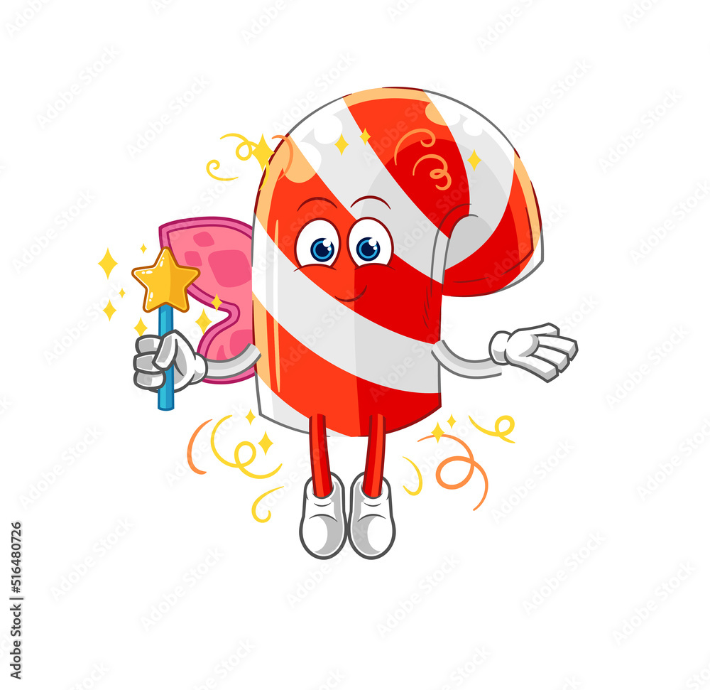 candy cane fairy with wings and stick. cartoon mascot vector