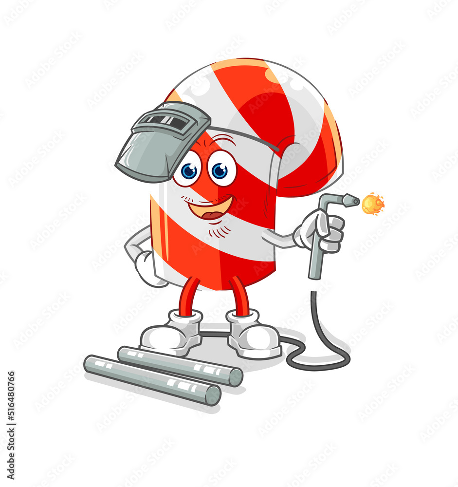 Fototapeta premium candy cane welder mascot. cartoon vector