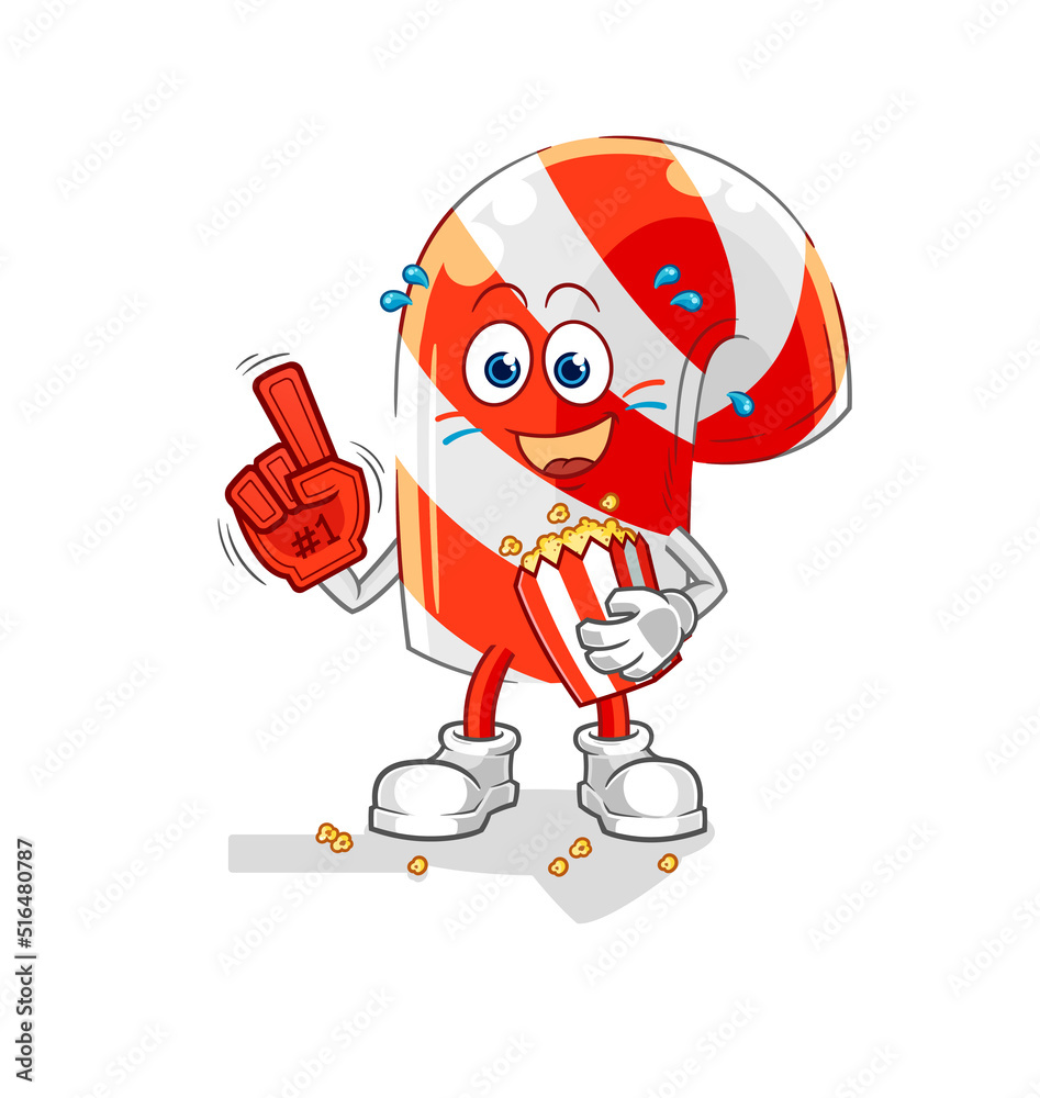 Obraz premium candy cane fan with popcorn illustration. character vector