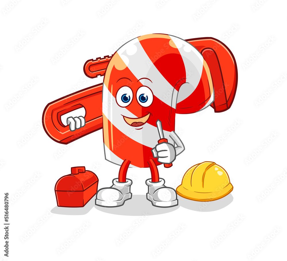 Fototapeta premium candy cane plumber cartoon. cartoon mascot vector