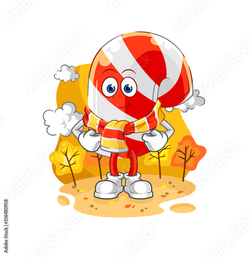 candy cane in the autumn. cartoon mascot vector