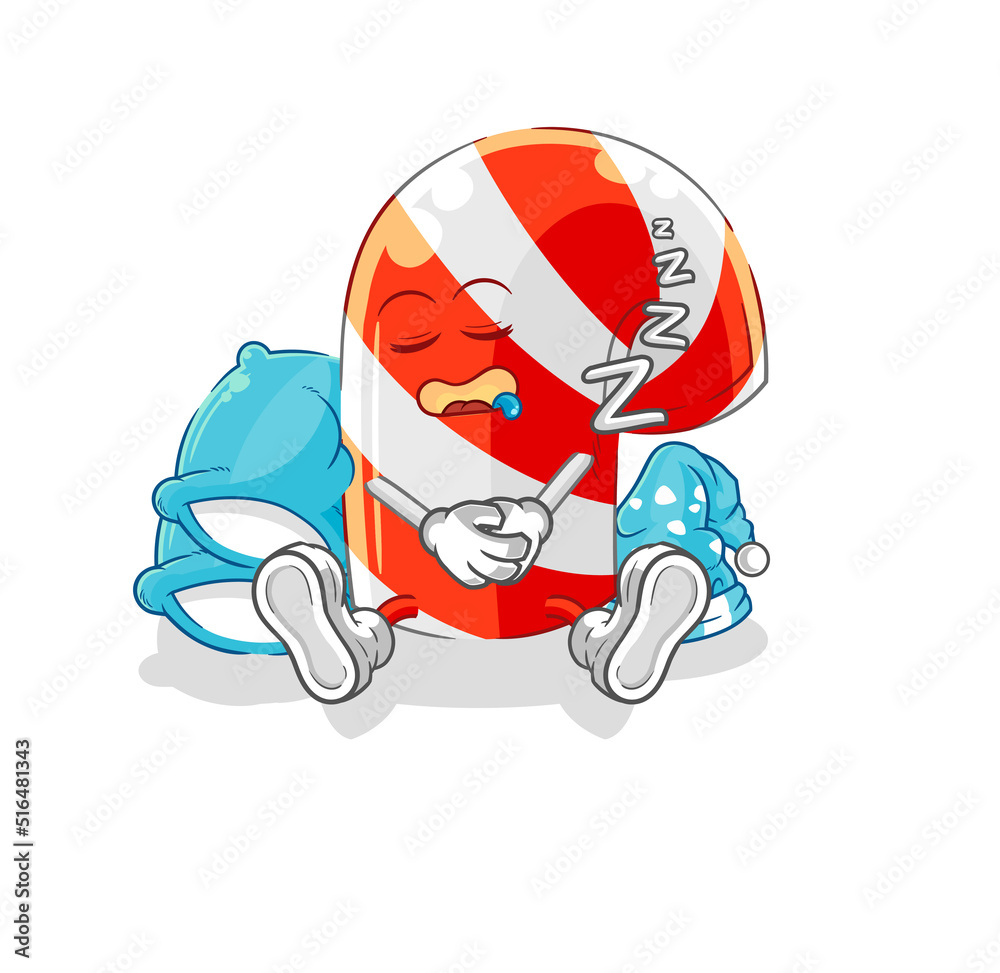 candy cane sleeping character. cartoon mascot vector