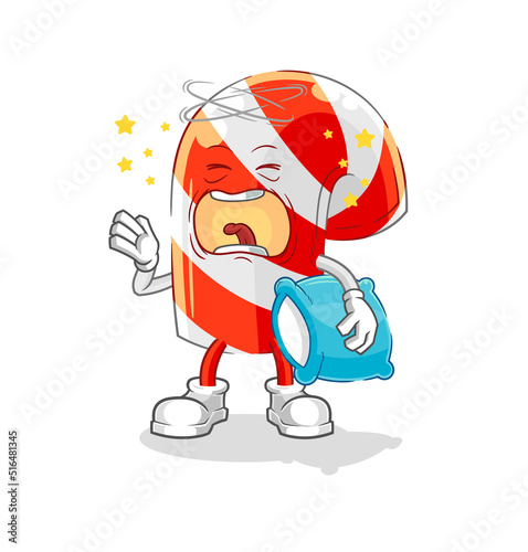 candy cane yawn character. cartoon mascot vector