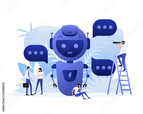 Chatbot icon concept, chat bot or chatterbot. Flat style characters. Vector illustration.