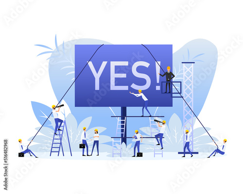 Yes sign placard with people, great design for any purposes. Background vector illustration. Web design