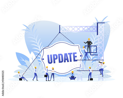 Time to update sign door, many people. Vector illustration