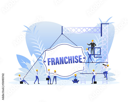 Franchise door sign for marketing advertising design. Flat people. Vector illustration.