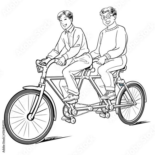 タンデム自転車-白黒
