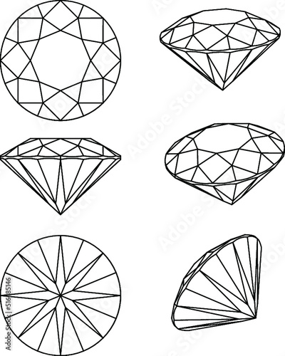 Diamond line vector. Plan view and isometric view. Vector line illustration.