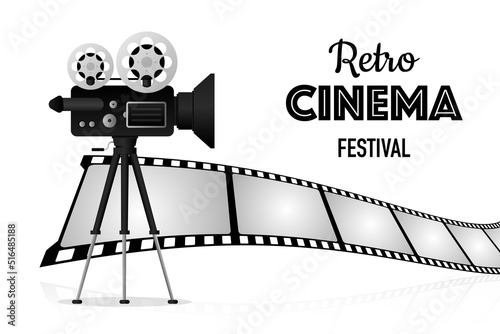 Movie projector, Retro cinema. Cinematography festival. Movie time. Vector illustration.