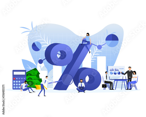 Percent sign with flat style people. Vector illustration
