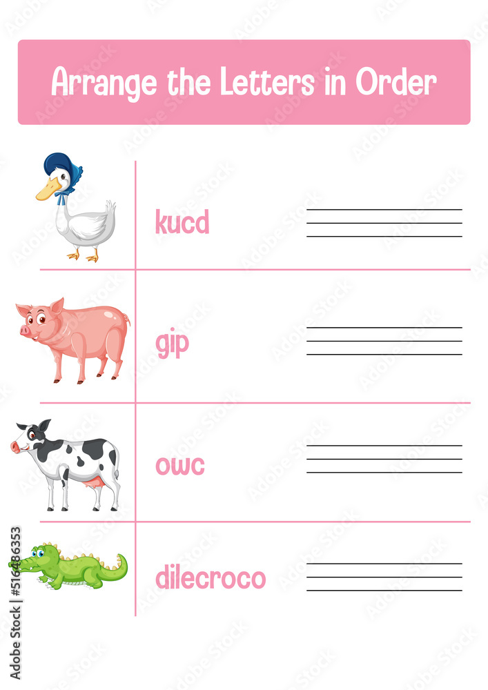 Worksheet design for arranging letters Worksheet design for arranging letters