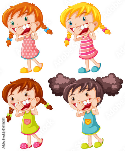 Set of different girls showing her theeth