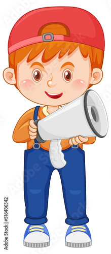 Cute boy cartoon holding megaphone